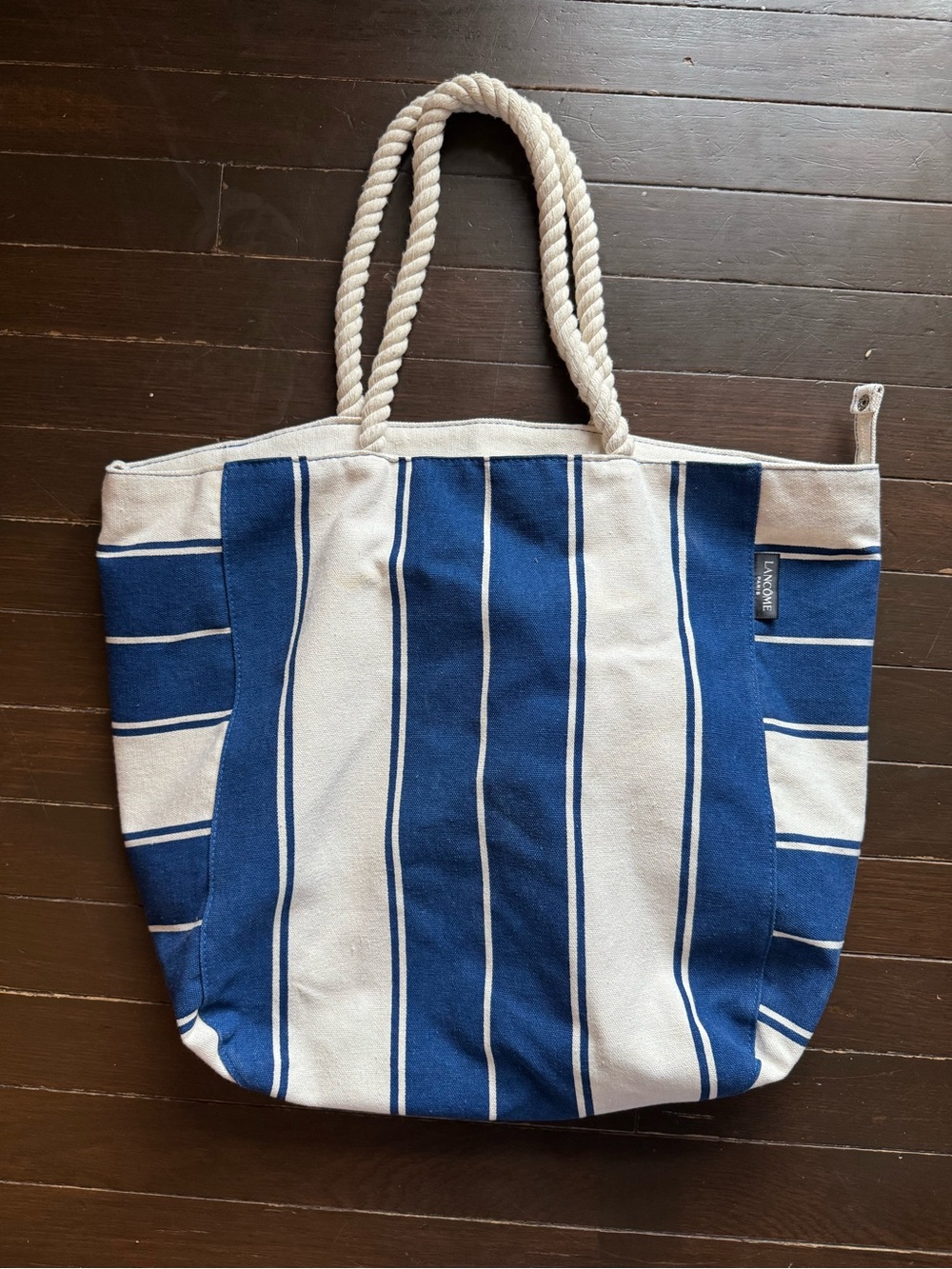 Lancome Blue and Cream Striped Rope-Handle Hobo